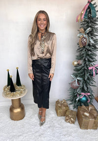 Sincerely Ours - Thea Embellished Satin Long Sleeve Blouse