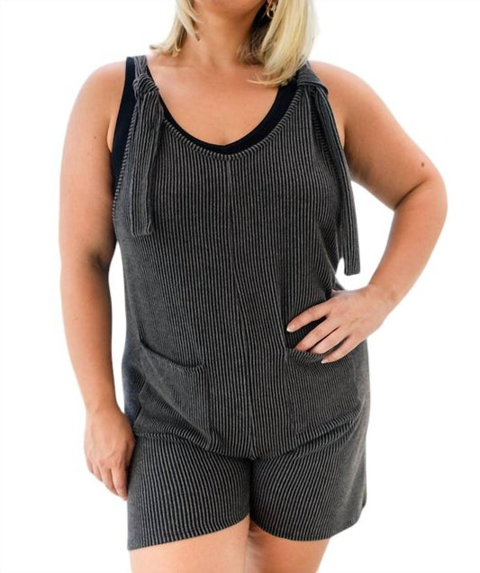 Lovely Melody - Ribbed Romper with Tie Tank Sleeves