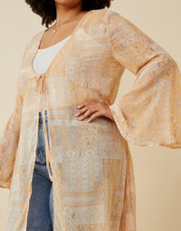 Hayden La - Sheer Patch Print Chiffon Tie Front Duster