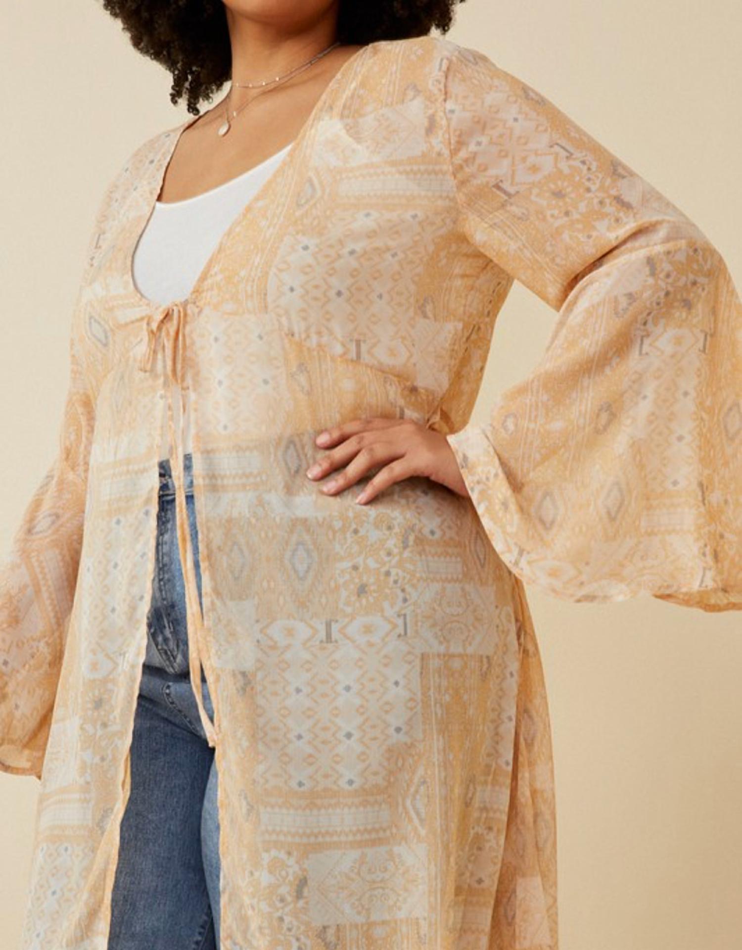 Hayden La - Sheer Patch Print Chiffon Tie Front Duster