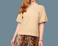 Ivy Jane - Beaded Neck Puff Sleeve Top