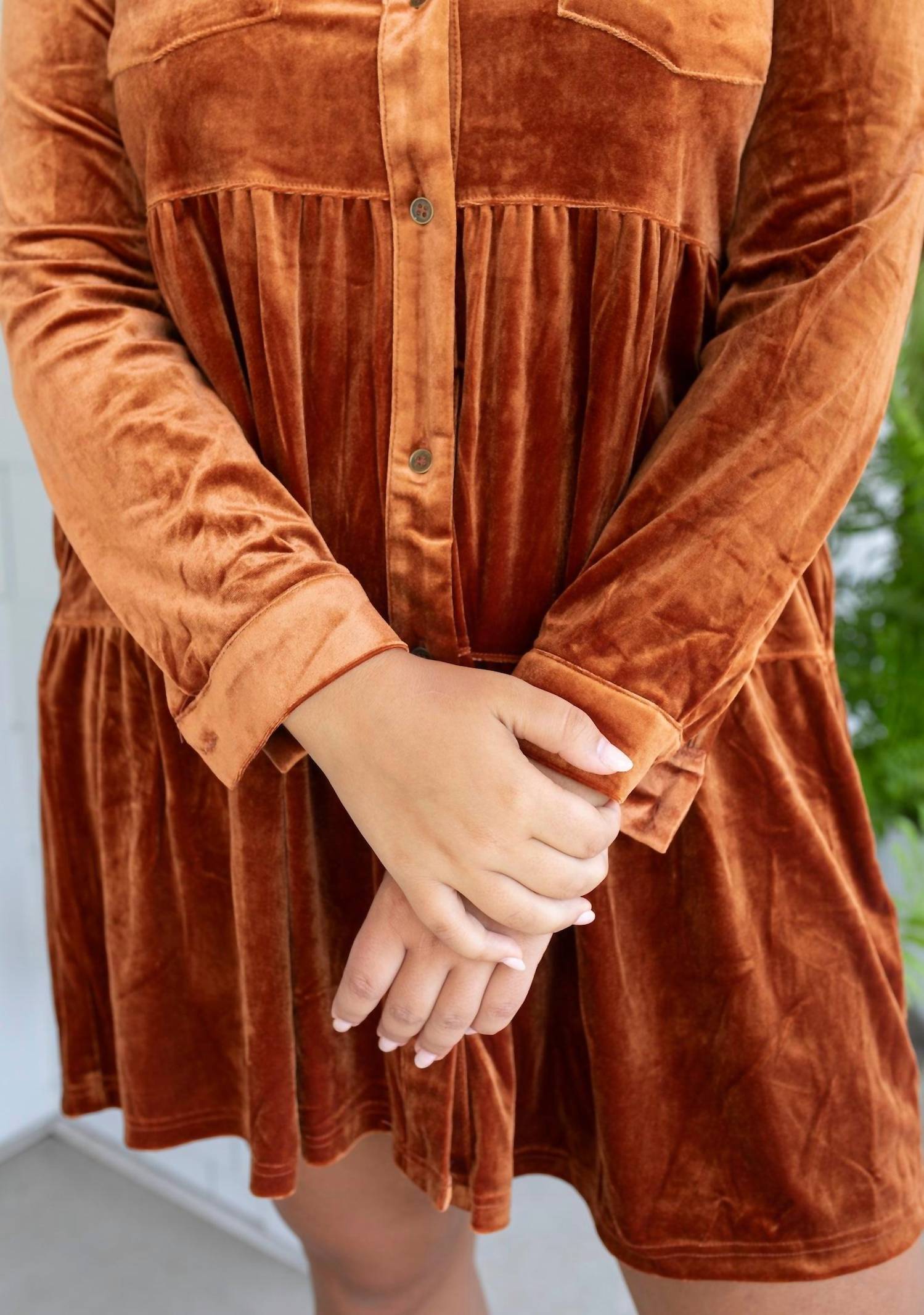 umgee Velvet Fall Button Up Dress in brown - women's dress - view 4