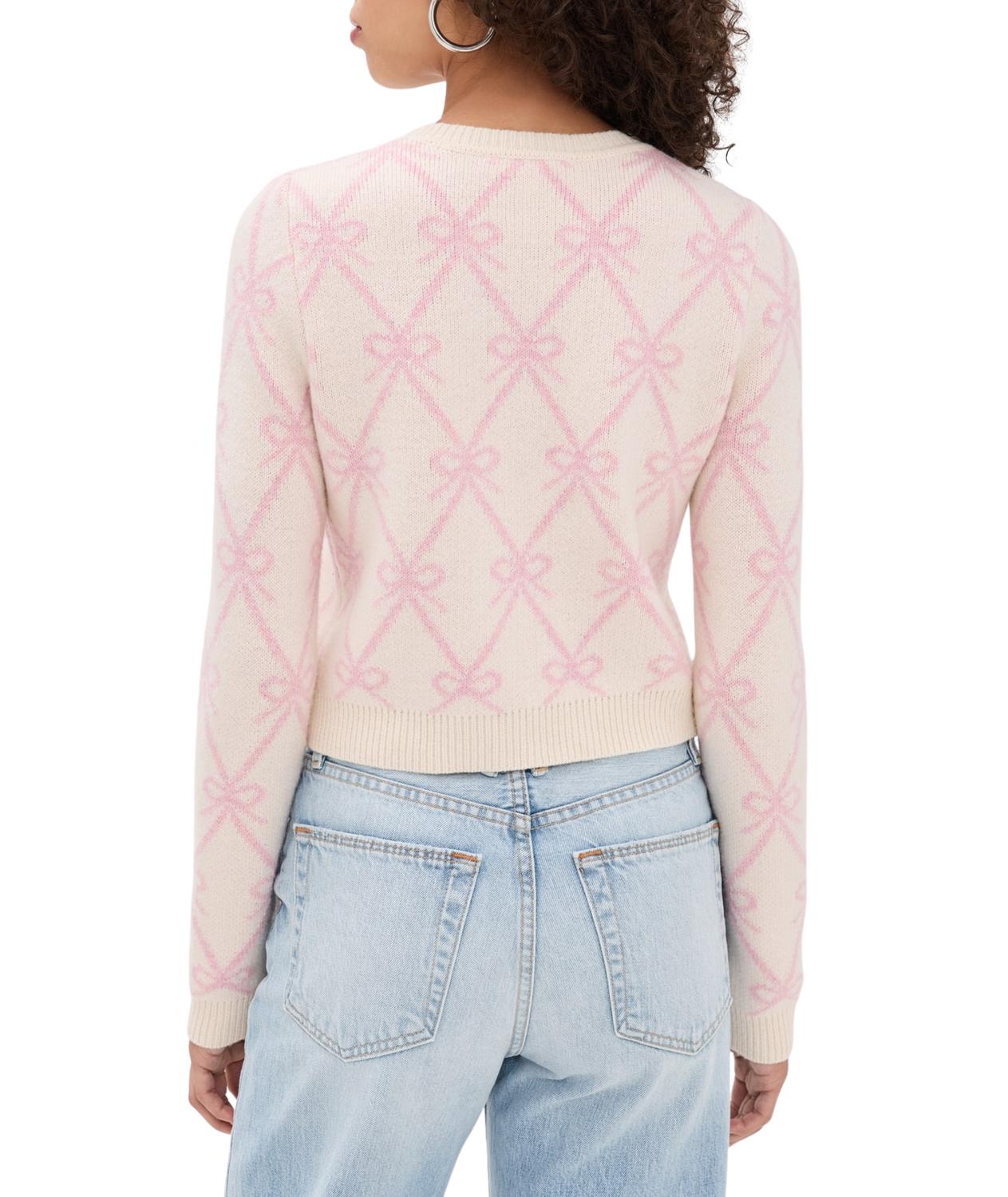 LoveShackFancy Veronika Crew Cardigan in milk rose - women's cardigan - detail view
