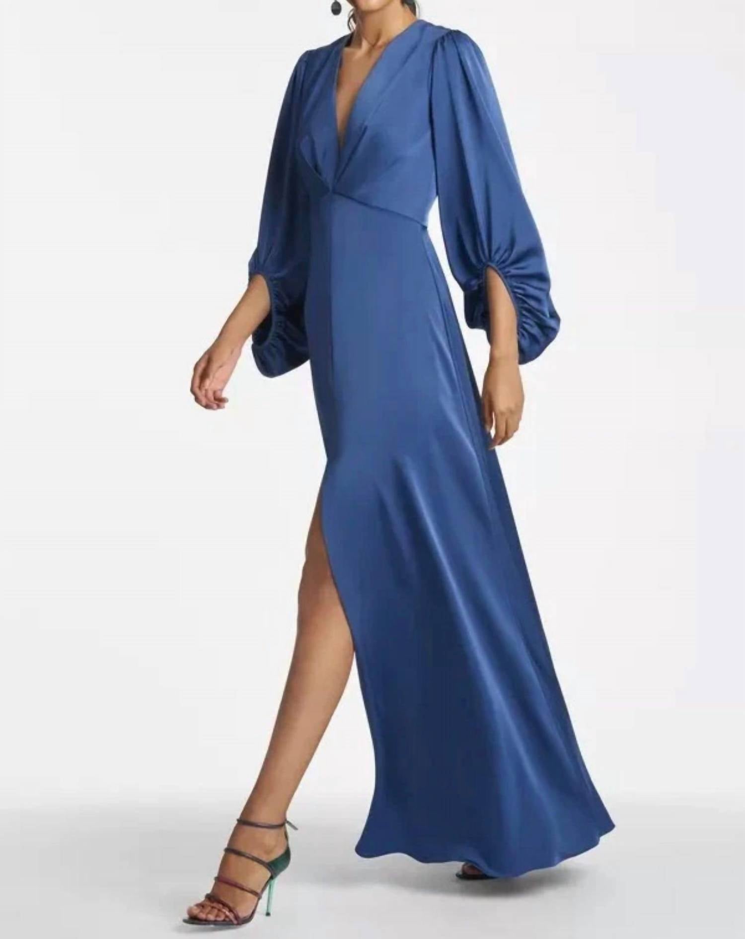 SACHIN & BABI Jenny Satin Crepe Gown in washed indigo - women's dress - alternate view