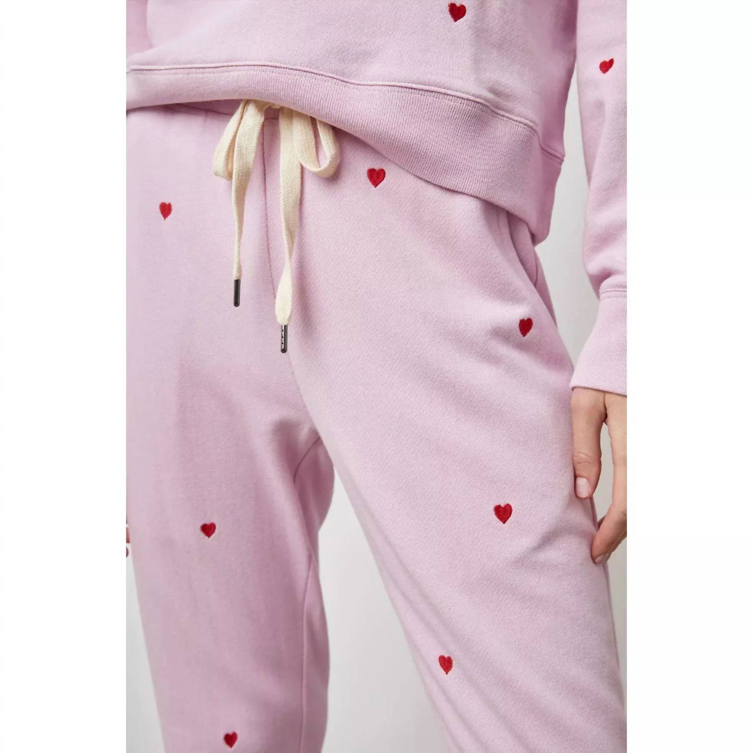 Rails Women's Kingston Sweatpants in red embroidered hearts - women's pants - detail view