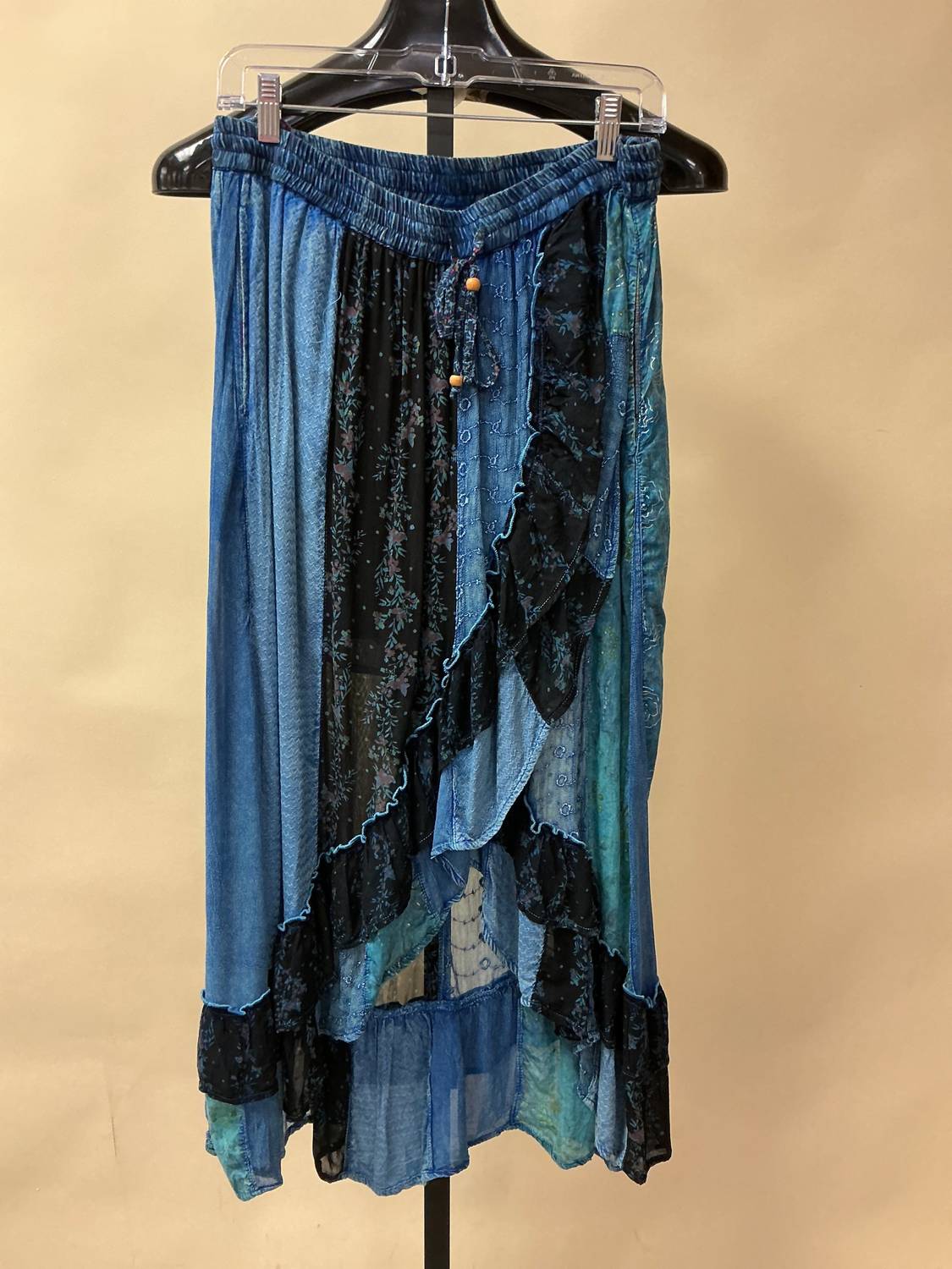 Young Threads Boho Ruffle Wrapped Fit And Flare Midi Skirt in indigo - women's skirt - view 5