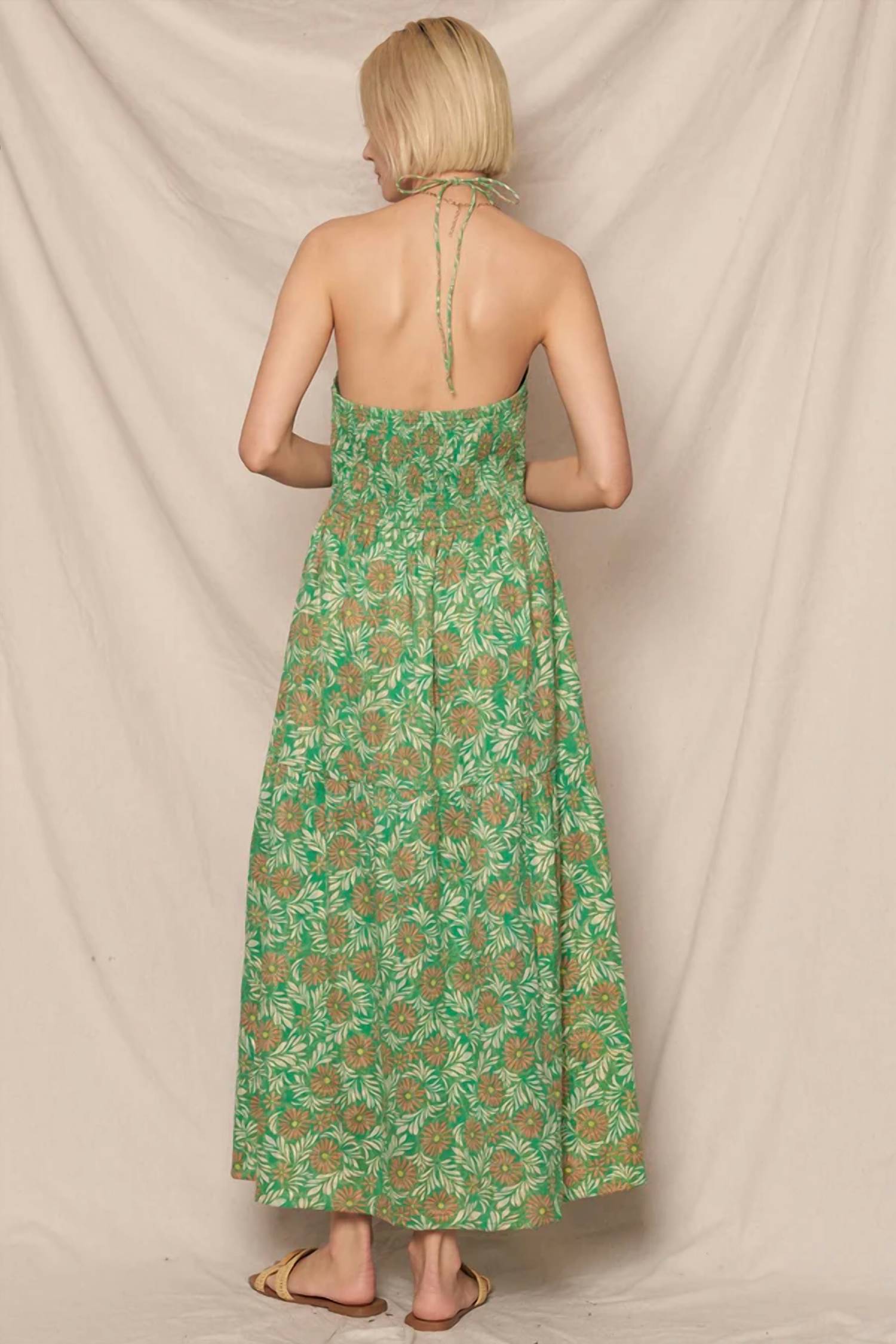 En Creme - Floral Print Halter Dress