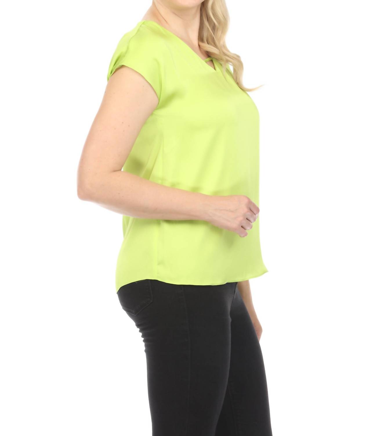 Joseph Ribkoff - Keyhole V-neck Short Sleeve Satin Top