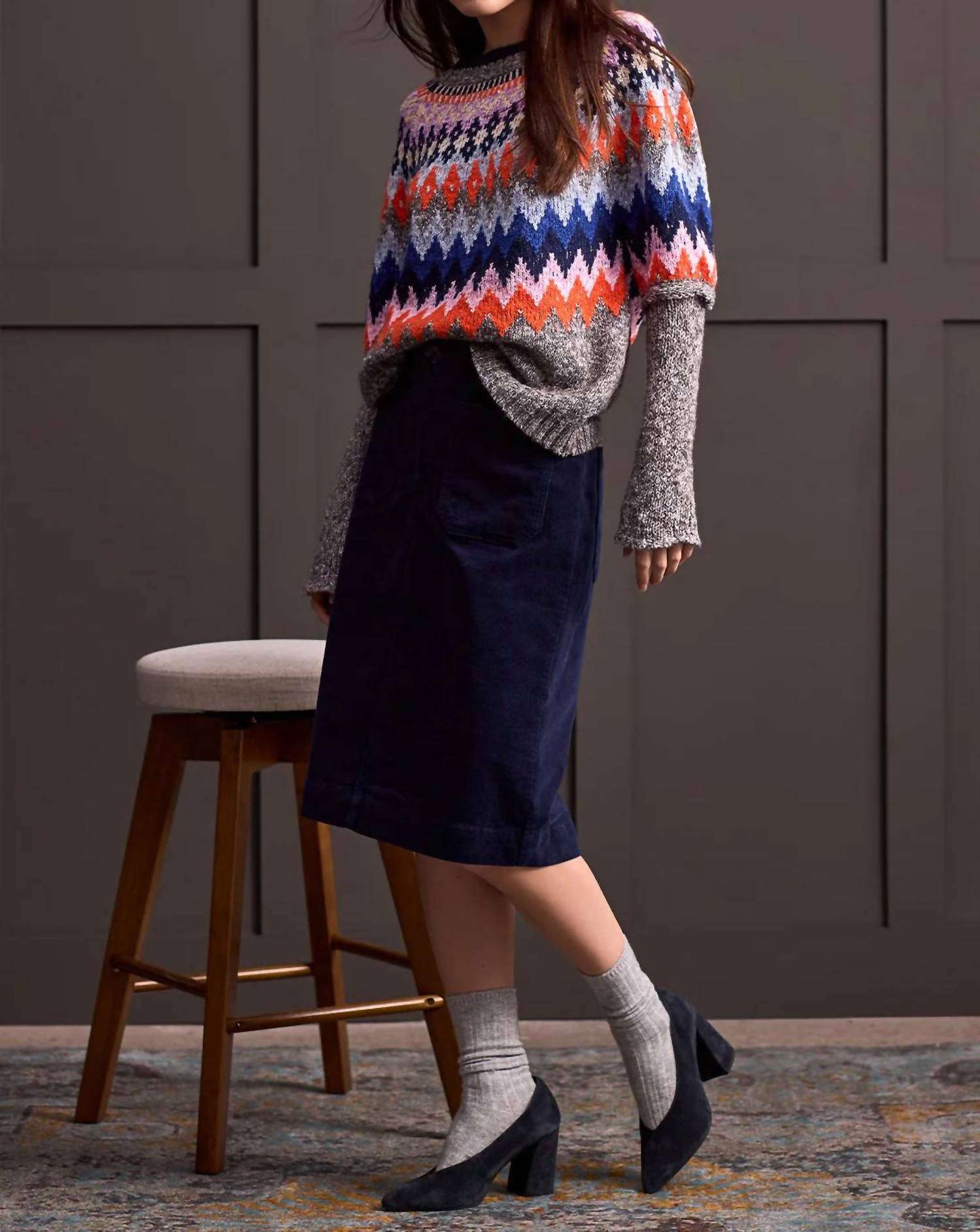 Tribal - MIX GROUND INTARSIA RIBBED SWEATER