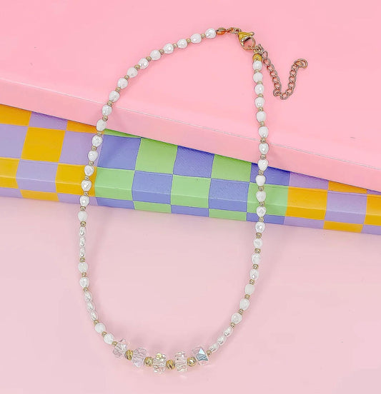 Treasure Jewels - Women's Clearly In Love Pearl Crystal Beaded Necklace