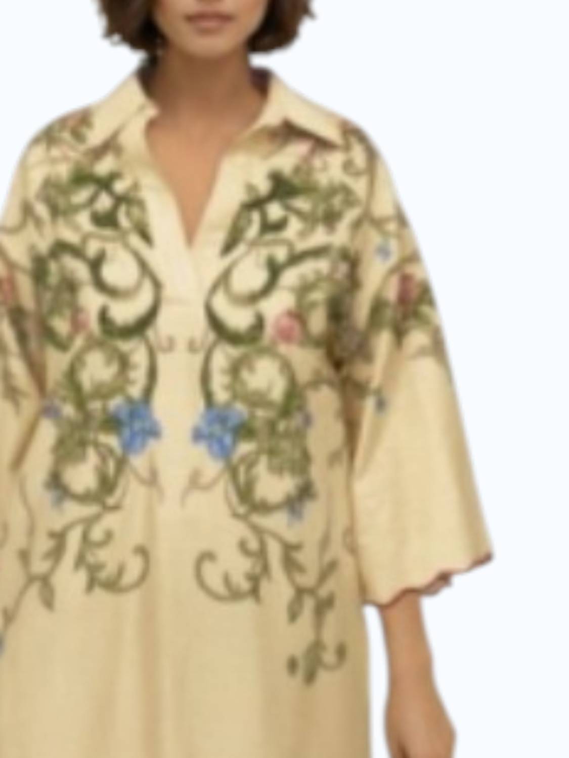 Celina Moon - Long Sleeve Scalloped Hem Floral Dress