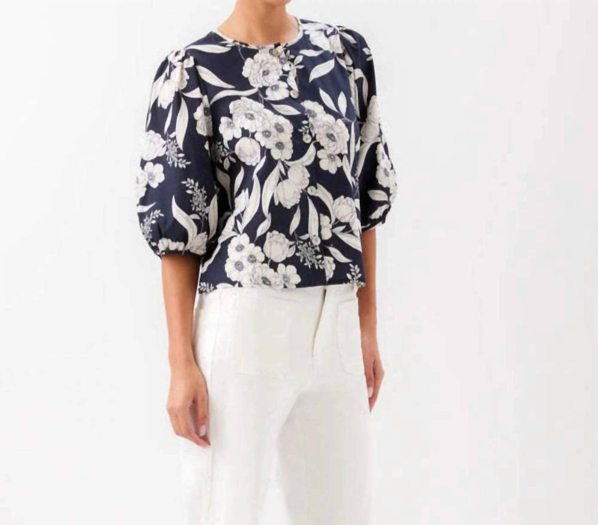 Karen Kane - Puff Sleeve Button Front Top