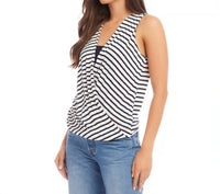 Karen Kane Women's Sible Stripe Layered Drape Front Top in navy - women's blouse - alternate view
