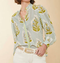 Spartina 449 - Laurita Blouse Richmond Hill Stripe Floral Motif Surf