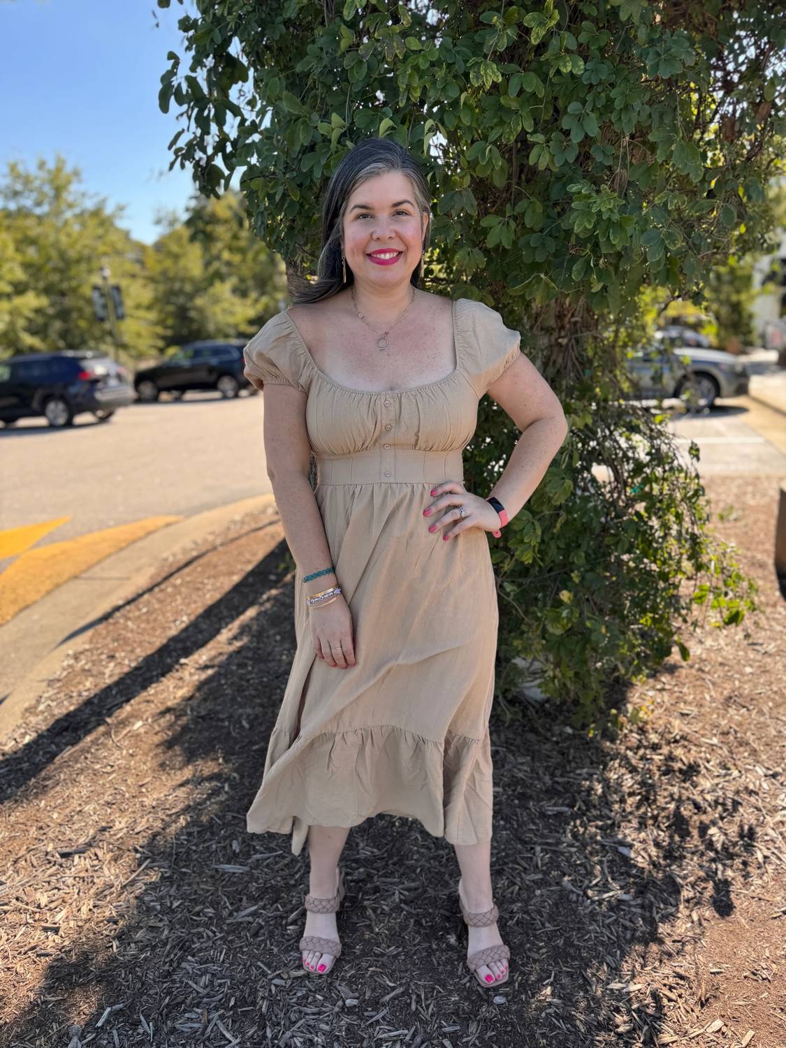 Blu Pepper - Front Half Button Short Sleeve Midi Dress