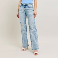 Judy Blue - High Waisted Mineral Wash Destroy 90's Straight Leg Jeans
