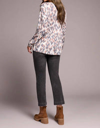 Tribal - Fuzzy Soft Crew Neck Combo Print Knit Top