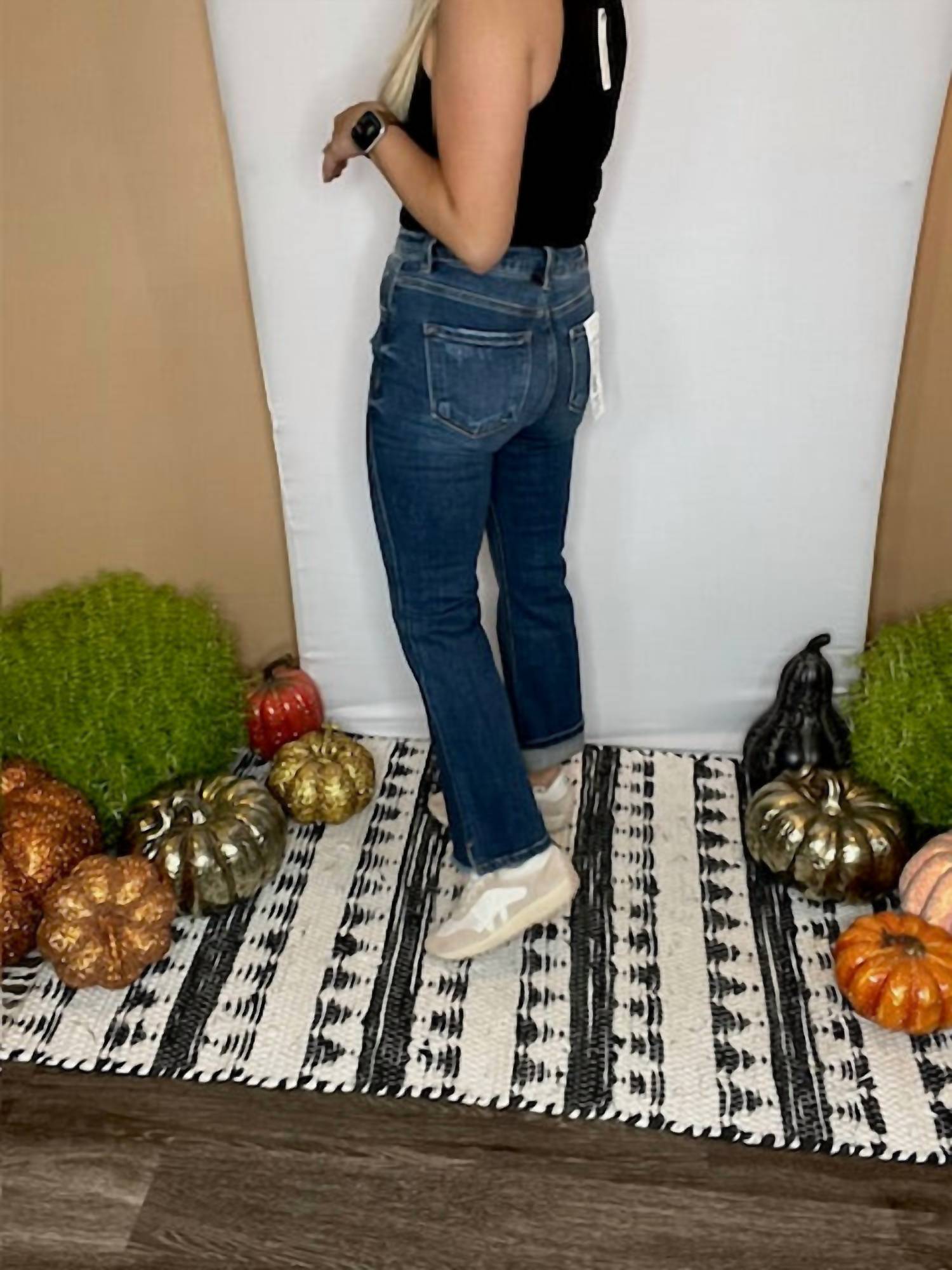 RISEN High Rise Crop Flare Jeans in blue - women's jeans - alternate view