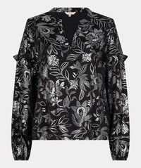 ESQUALO V-neck Blouse in festive flowers - women's blouse - detail view