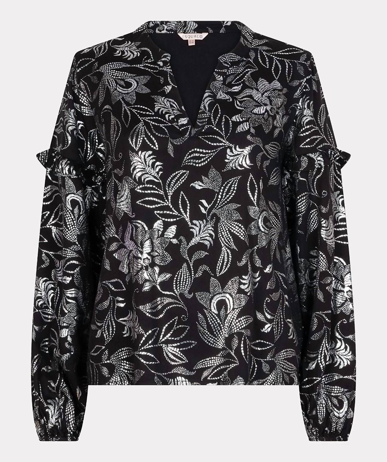 ESQUALO V-neck Blouse in festive flowers - women's blouse - detail view