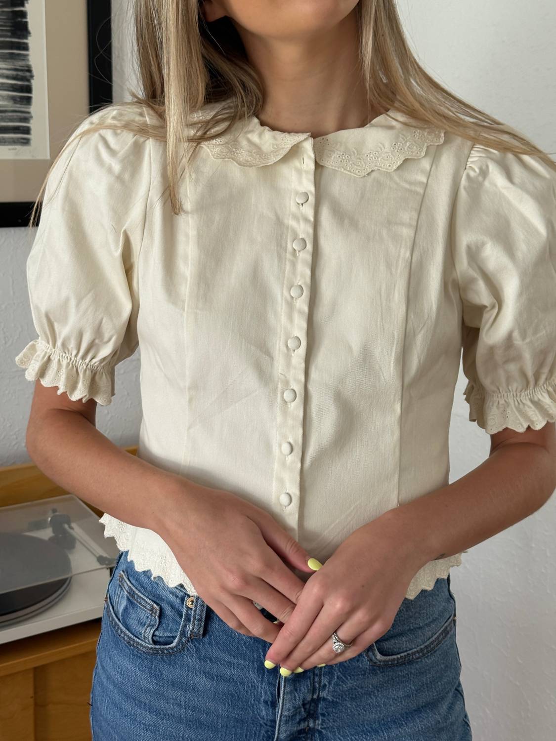 Sofie The Label - Eloise Eyelet Collared Puff Sleeve Top