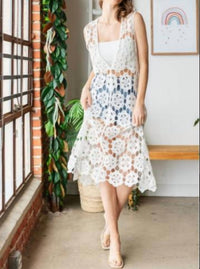 Veveret Sleeveless Crochet Dress Vest in white - women's jacket