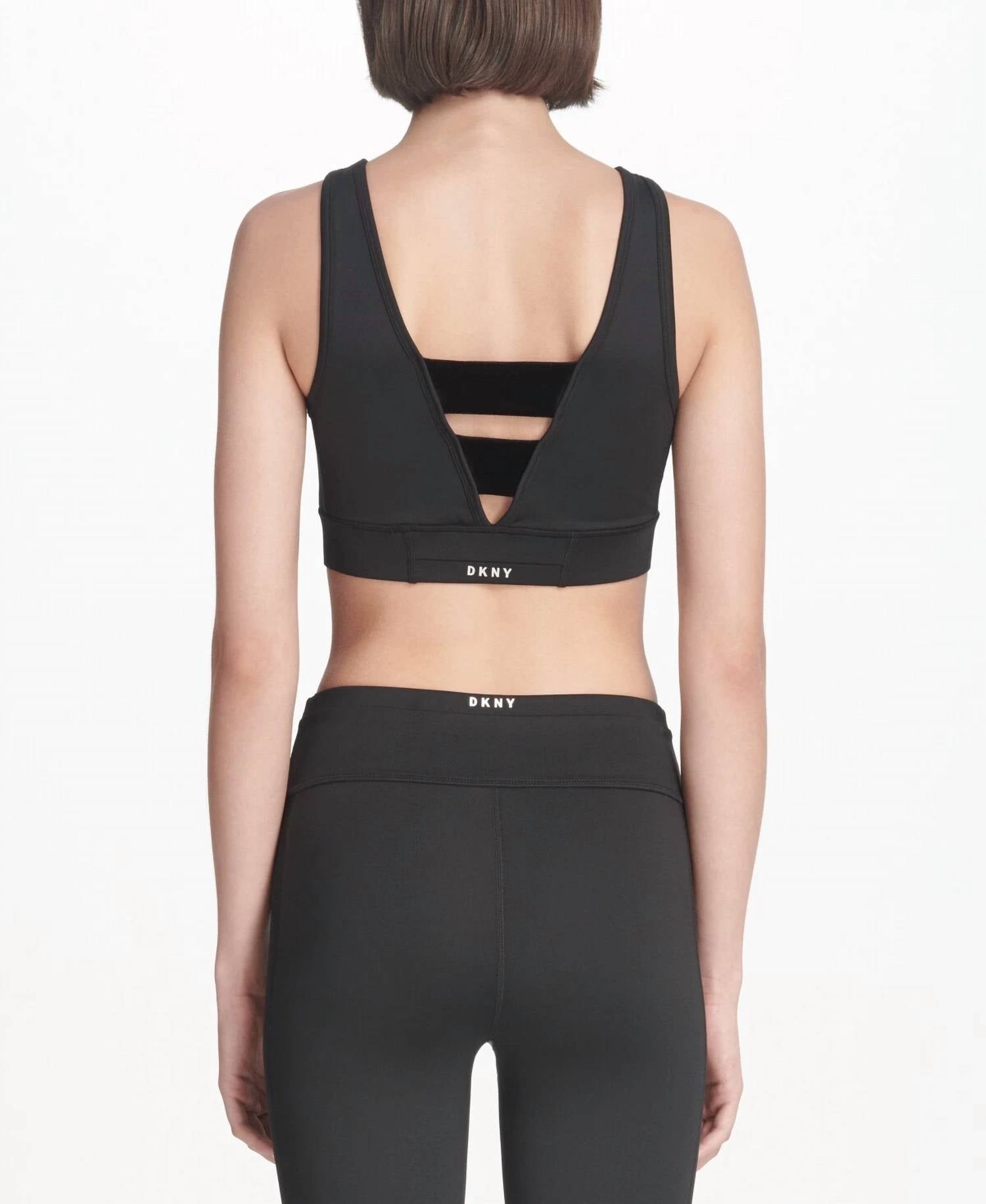 Dkny - DKNY Womens Activewear Sport Velvet Trimmed V Back Medium Support Sports Bra