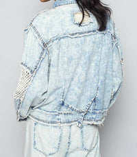 POL Long Sleeve Stud 3d Cargo Pockets Denim Jacket in multi - women's jacket - alternate view