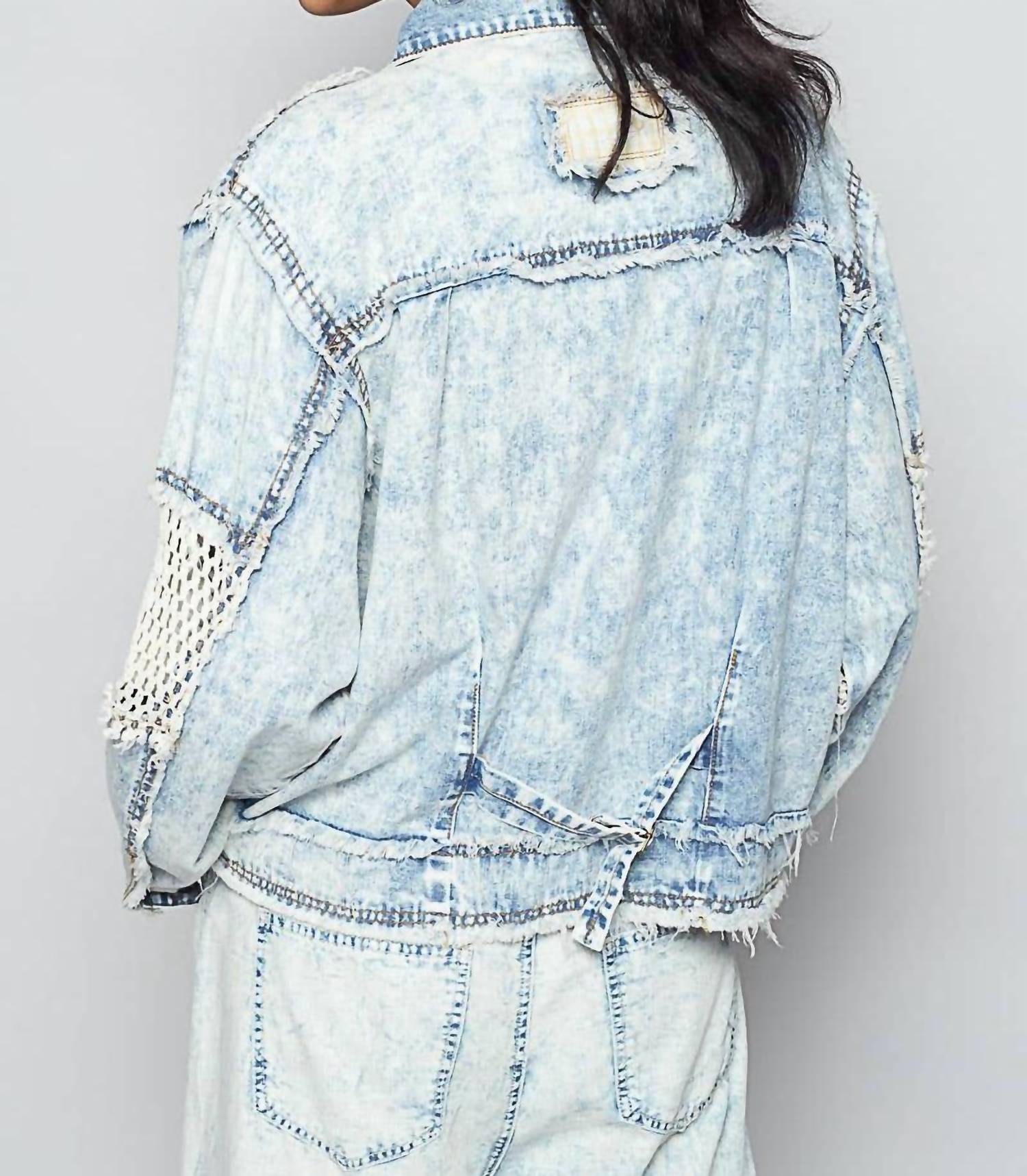 POL Long Sleeve Stud 3d Cargo Pockets Denim Jacket in multi - women's jacket - alternate view