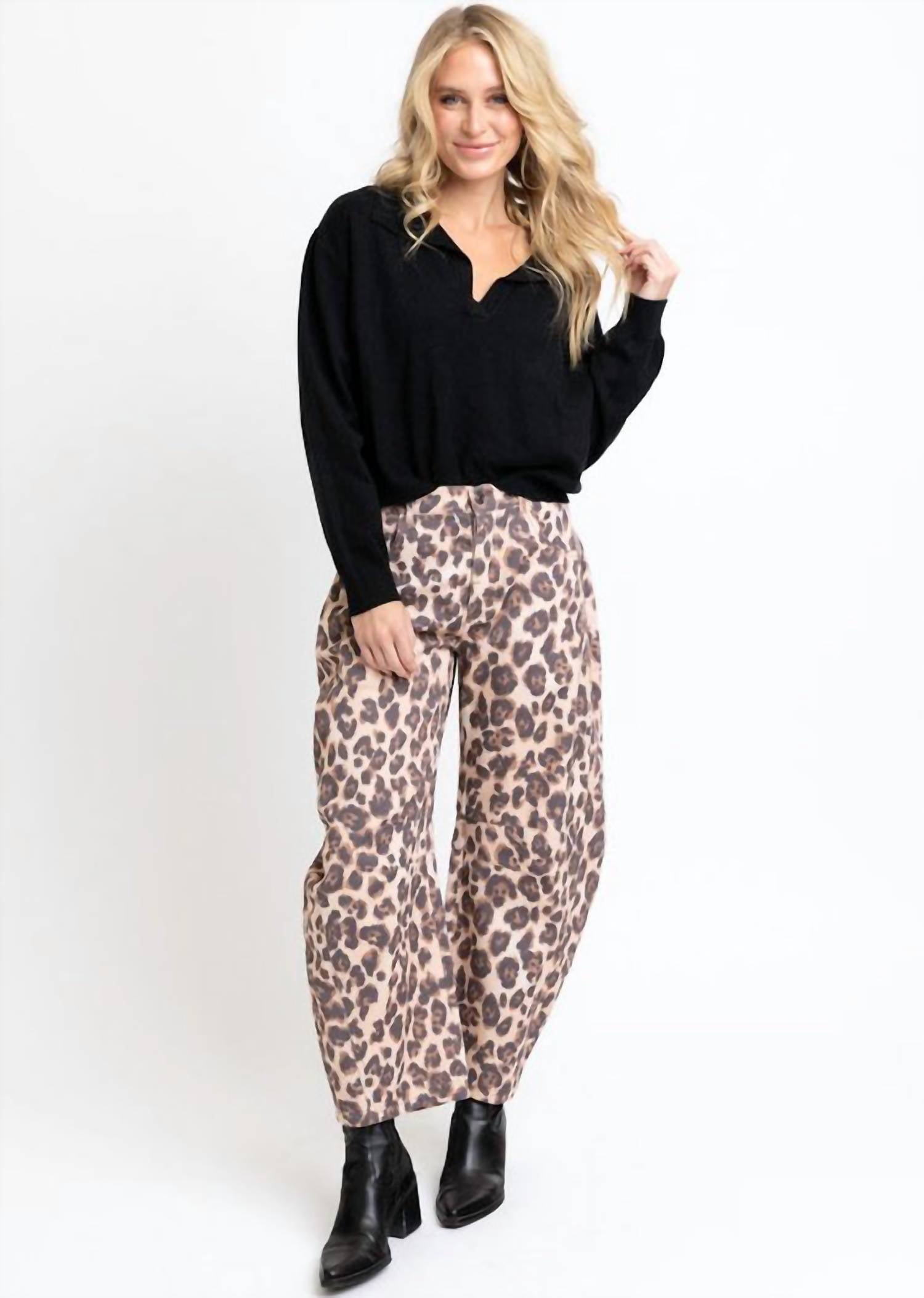 Karlie - Dani Leopard Denim Barrel Jean