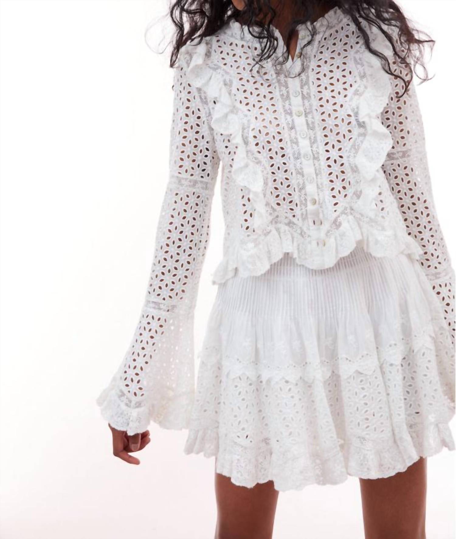 Loveshackfancy - Brightlin Eyelet Long Sleeve Blouse