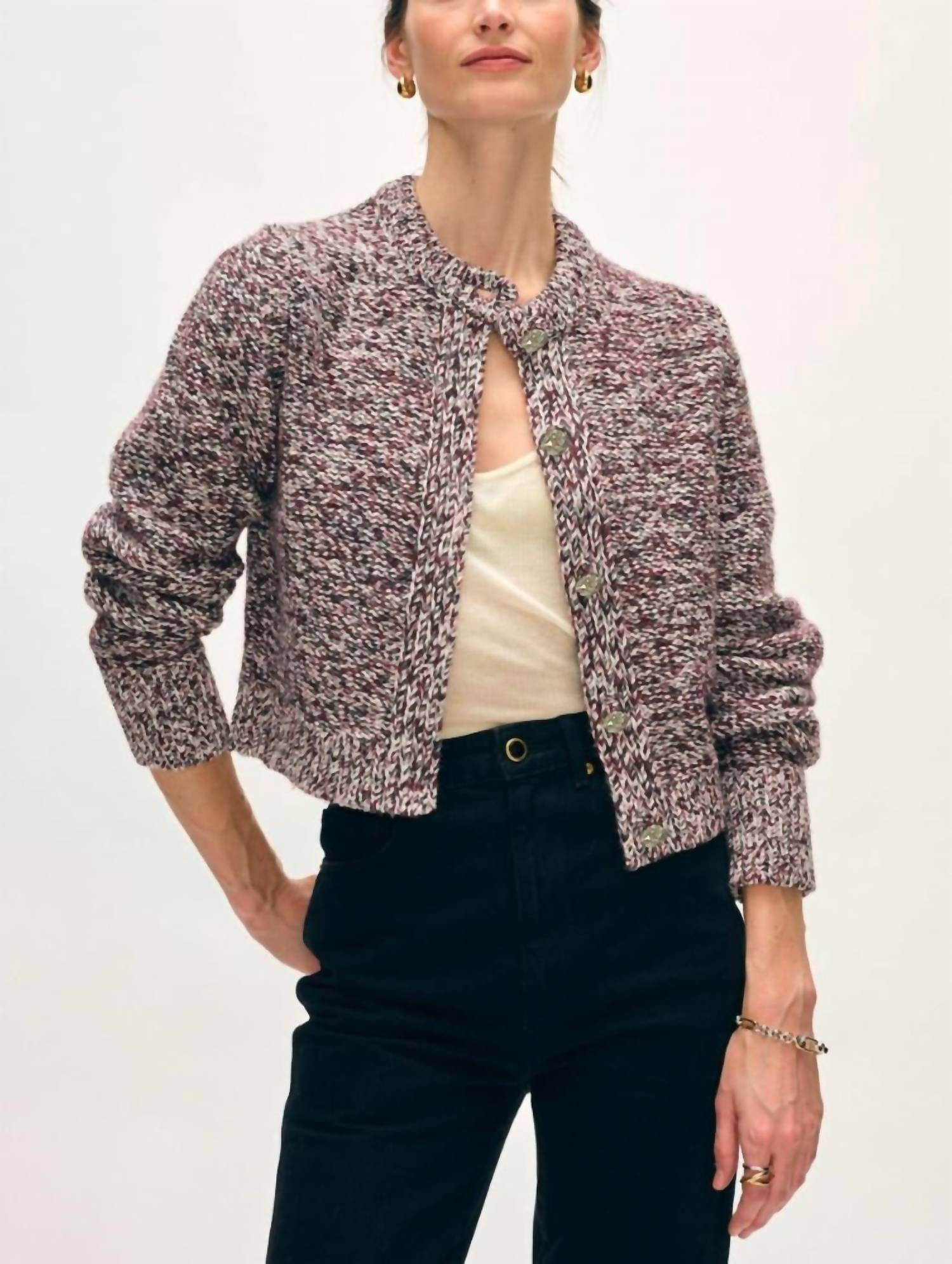 White + Warren - Crewneck Button Cardigan