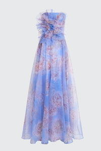 Theia - Kimberley Strapless Printed Organza Gown
