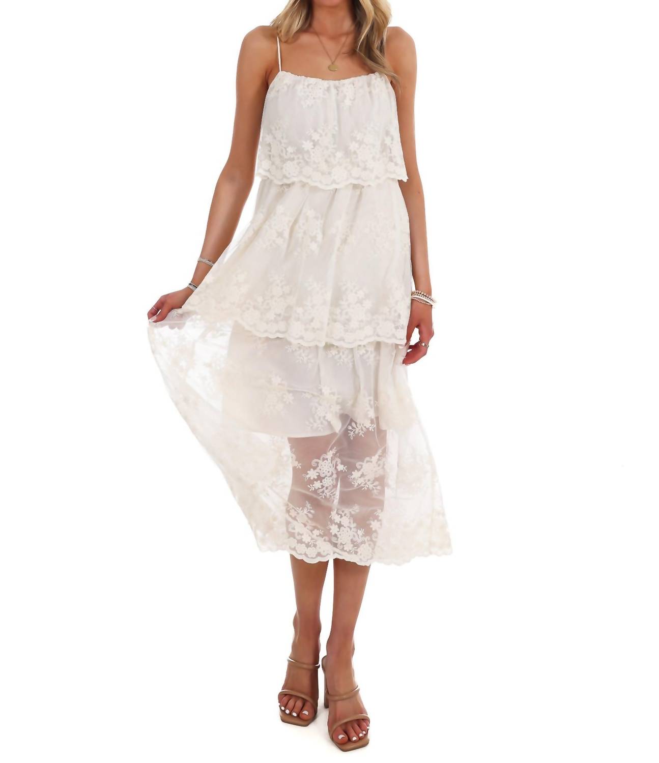 Storia - Heirloom Floral Tiered Lace Midi Dress