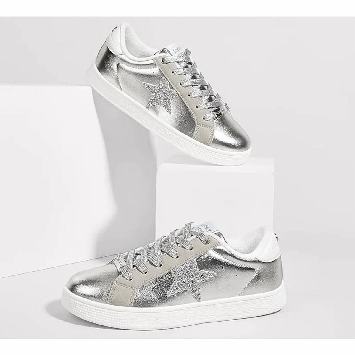 Lucky Step - Women's Fashion Star Lace Up Low Top Sneakers