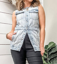 Tribal - Long Sleeveless Denim Jacket With Pockets