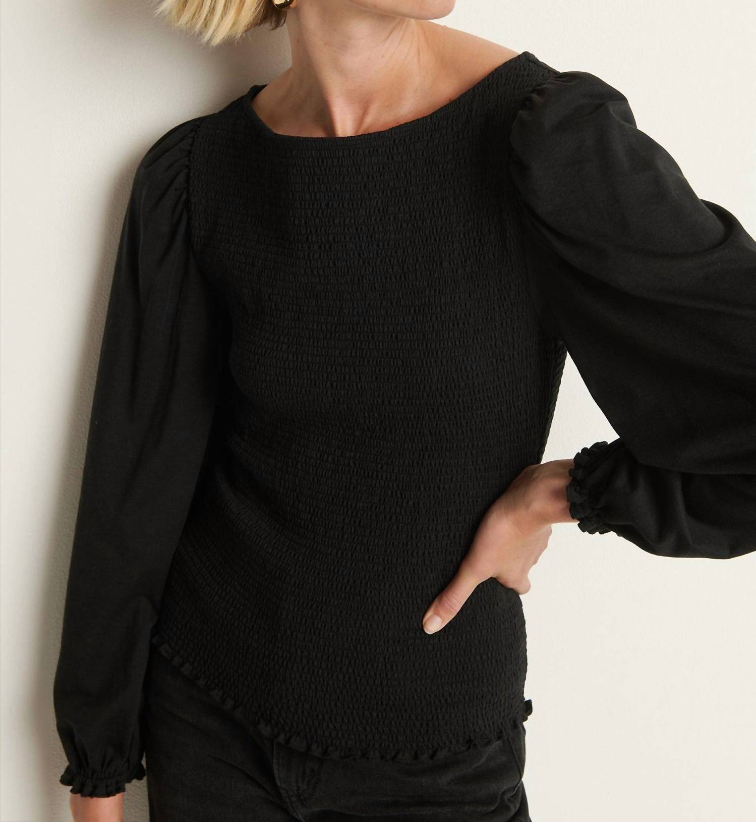 Nation LTD Aidan Smocked Blouse in jet black - women's blouse - view 4