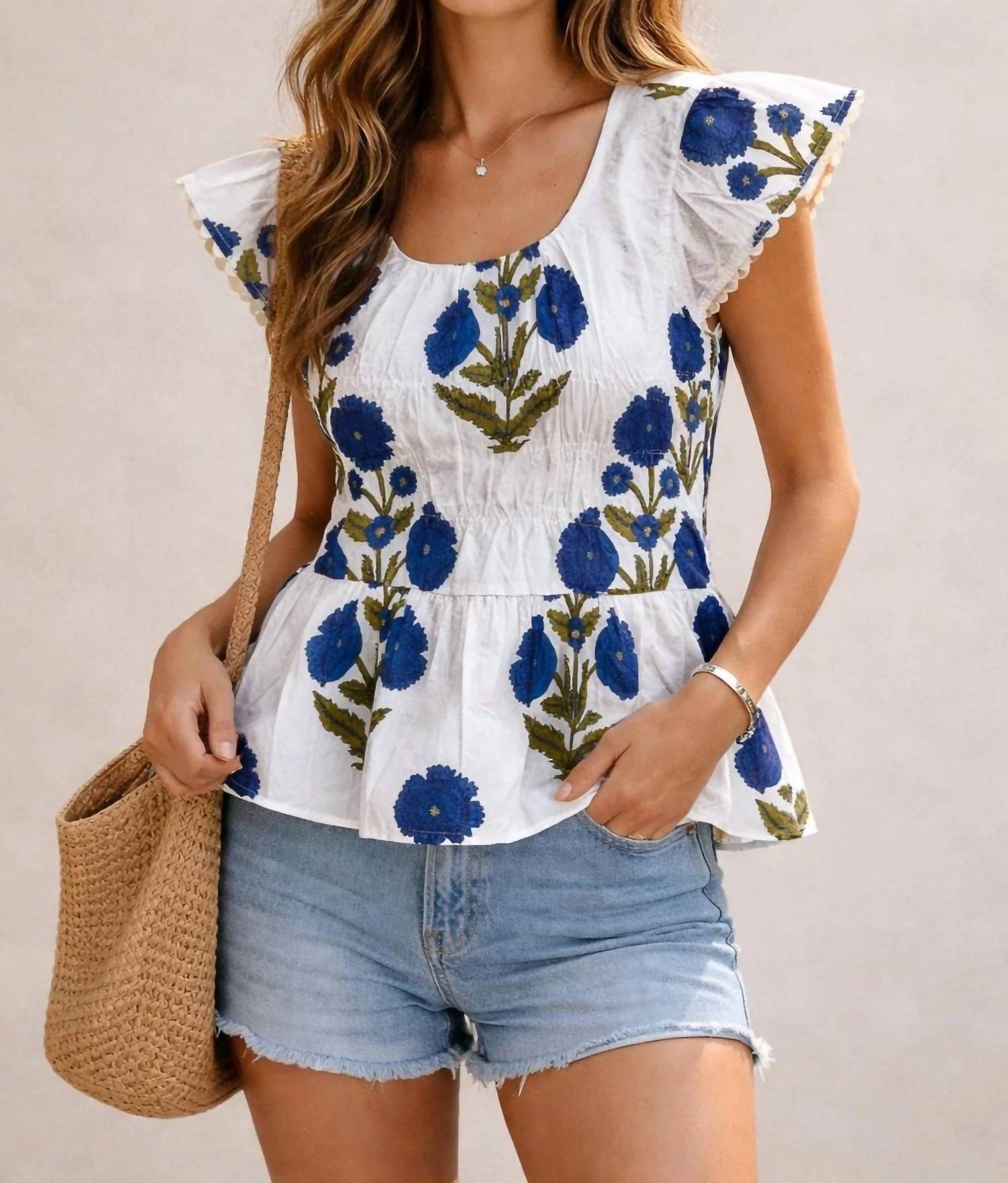Thml - Ruffle Sleeve Floral Pattern Top