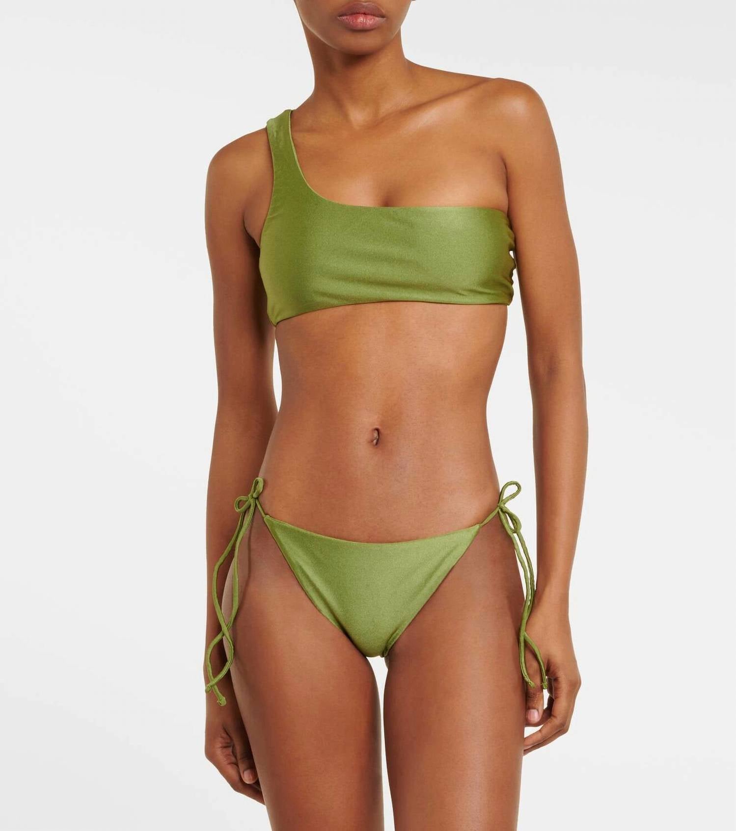 Jade Swim Apex One Shoulder Top in green - women's swimwear - detail view
