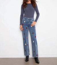Charlie B - Wide Leg Stretch Flower Patches Jean