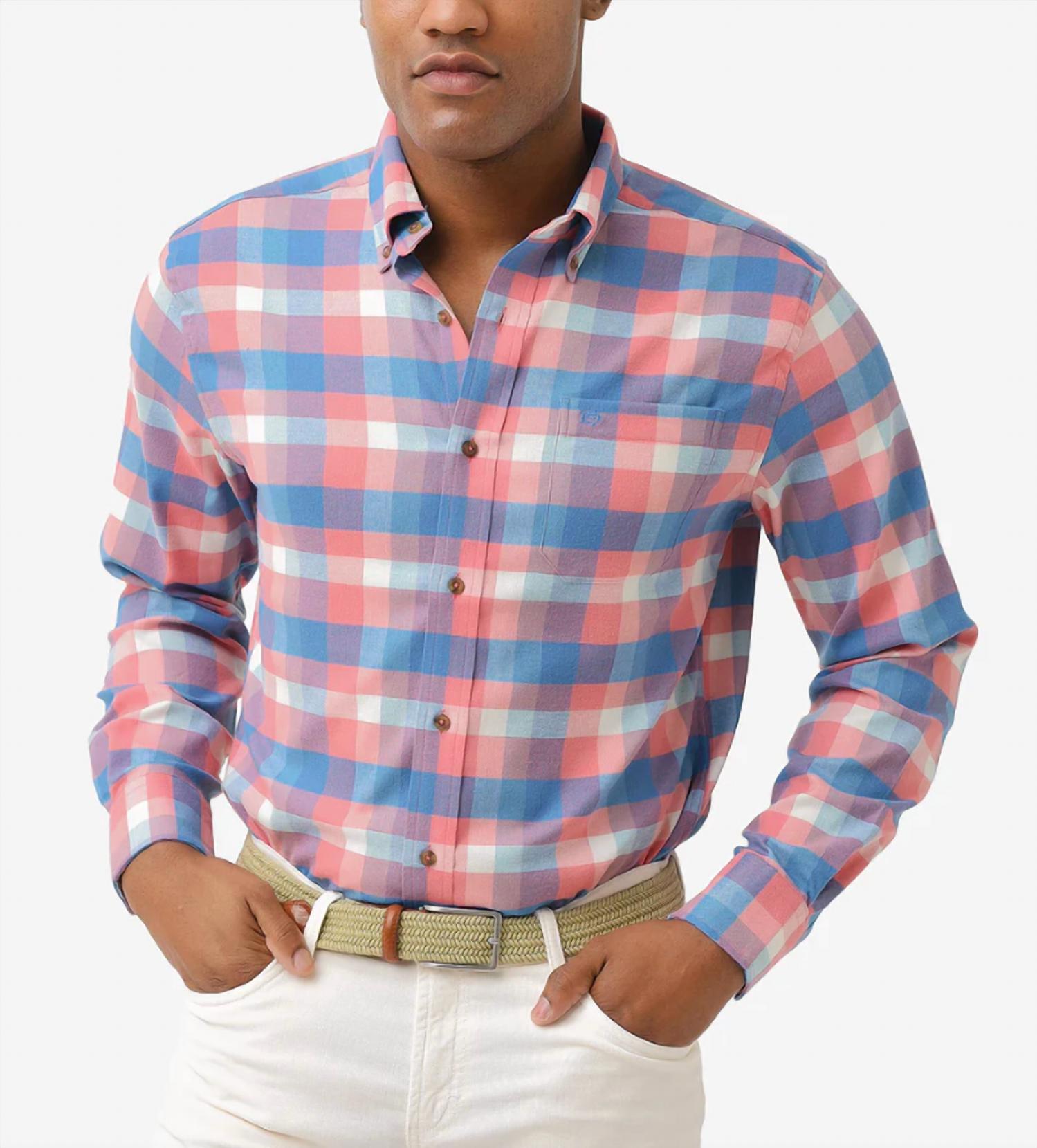 SOUTHERN TIDE Radcliffe Plaid Intercoastal Flannel Sport Shirt in rouge red - men's long sleeve top