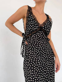 Rumored - Dolly Ditsy Dot Lace Trim Midi Dress