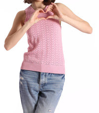 Minnie Rose - Heart Pointelle Scalloped Tank Top