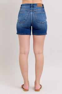 Judy Blue 2 Button Mid Length Dad Shorts in blue - women's shorts - alternate view