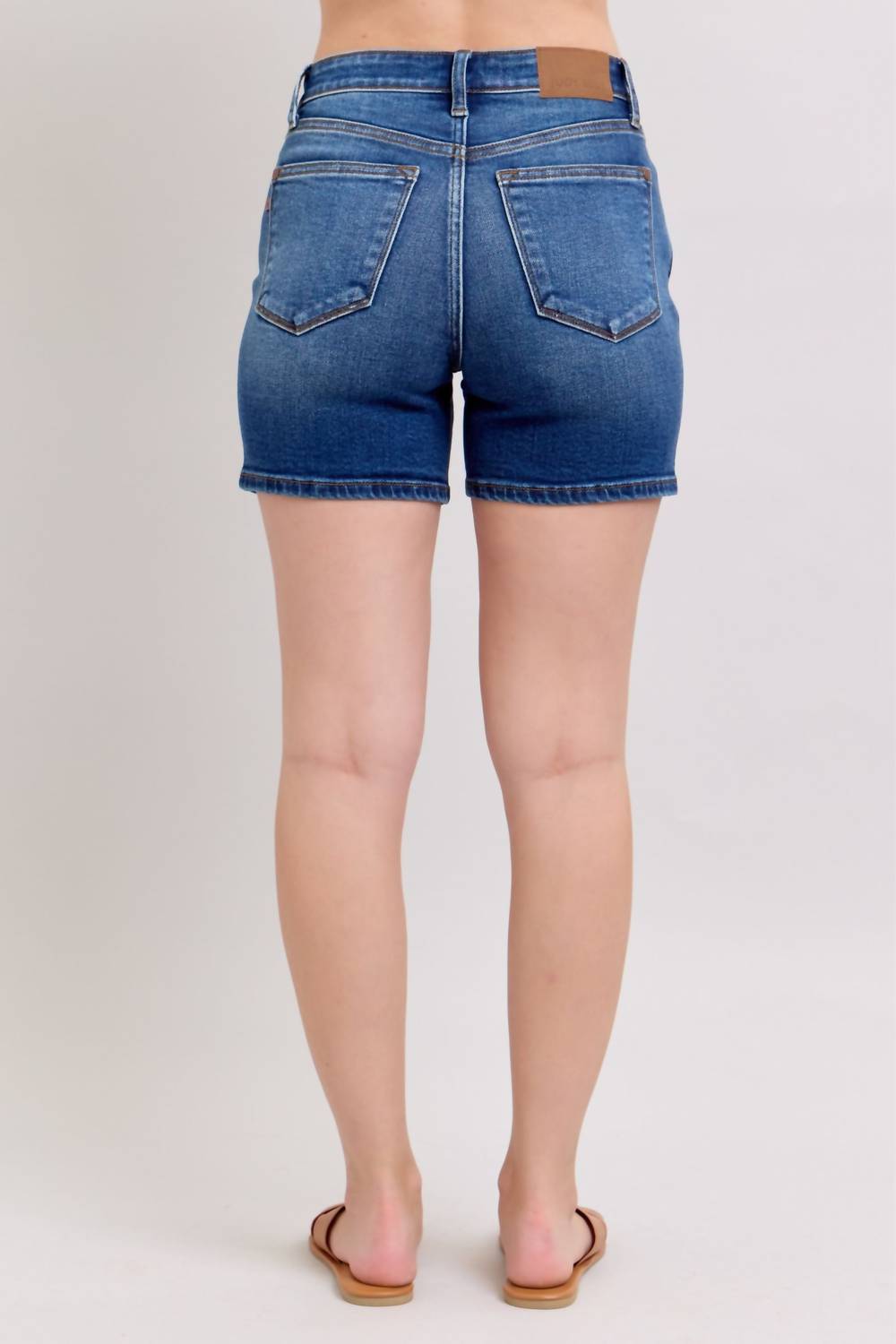 Judy Blue 2 Button Mid Length Dad Shorts in blue - women's shorts - alternate view