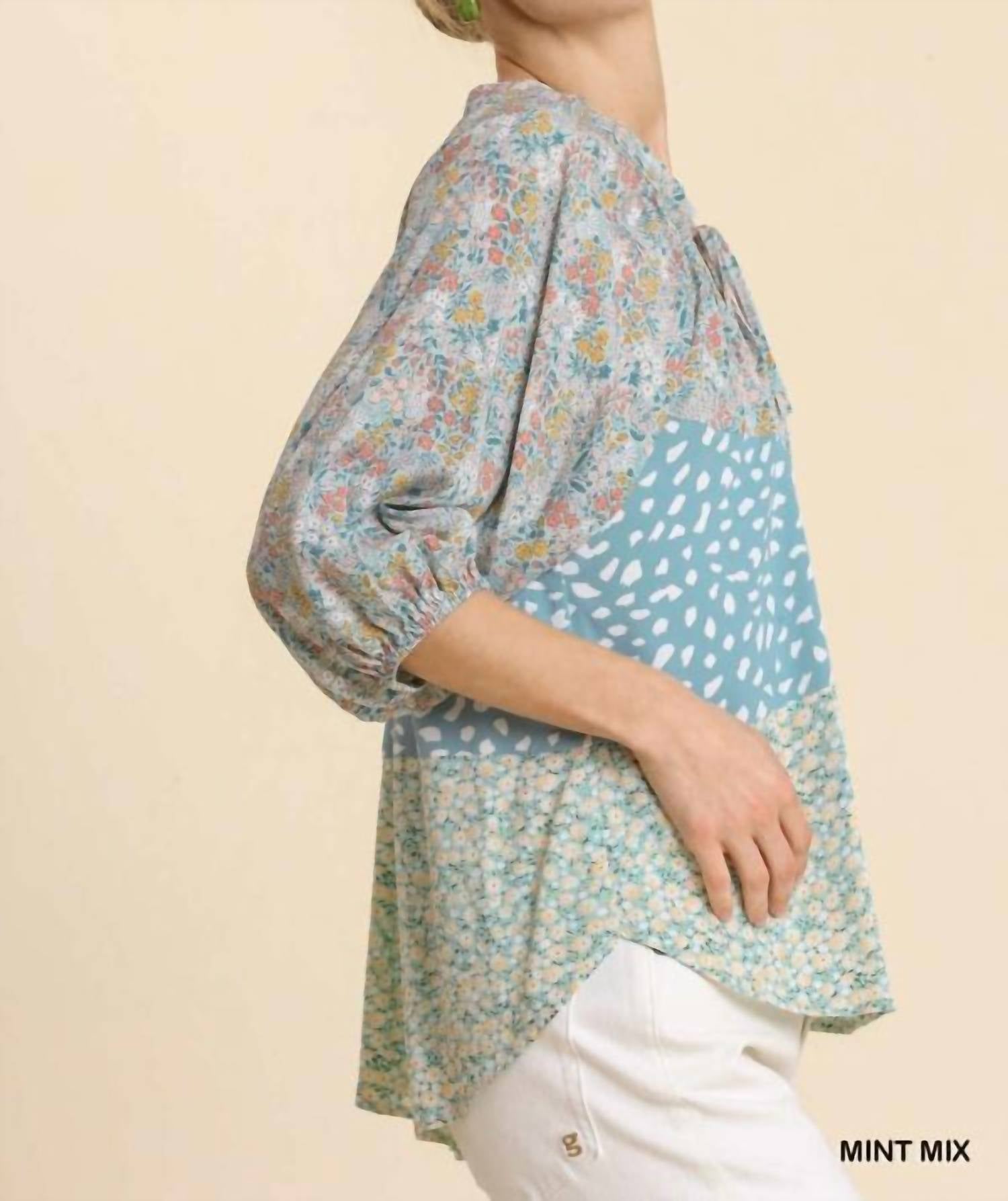 Umgee - Mixed Colorblock Print Top