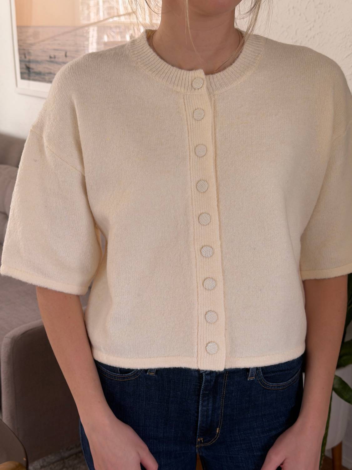 PINCH Knit Short Sleeve Button Cardigan Top in cream - women's cardigan - view 5