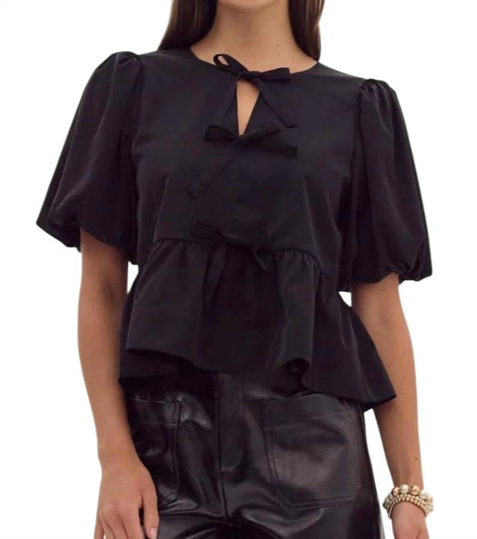 Entro - Danielle Puff Sleeves Bow Detail Top