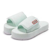 HUNTER Women's Original Terry Towelling Logo Slides in spearmint - women's shoe