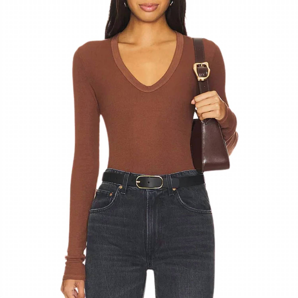 Enza Costa - SILK RIB LONG SLEEVES U-NECK TOP